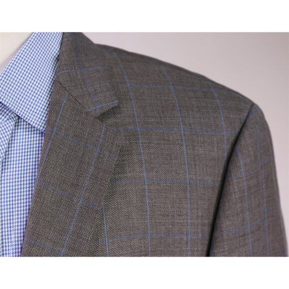 Hugo Boss James Current Gray w/ Sky Blue Windowpane Wool Sportcoat Blazer 44R - Picture 4 of 10
